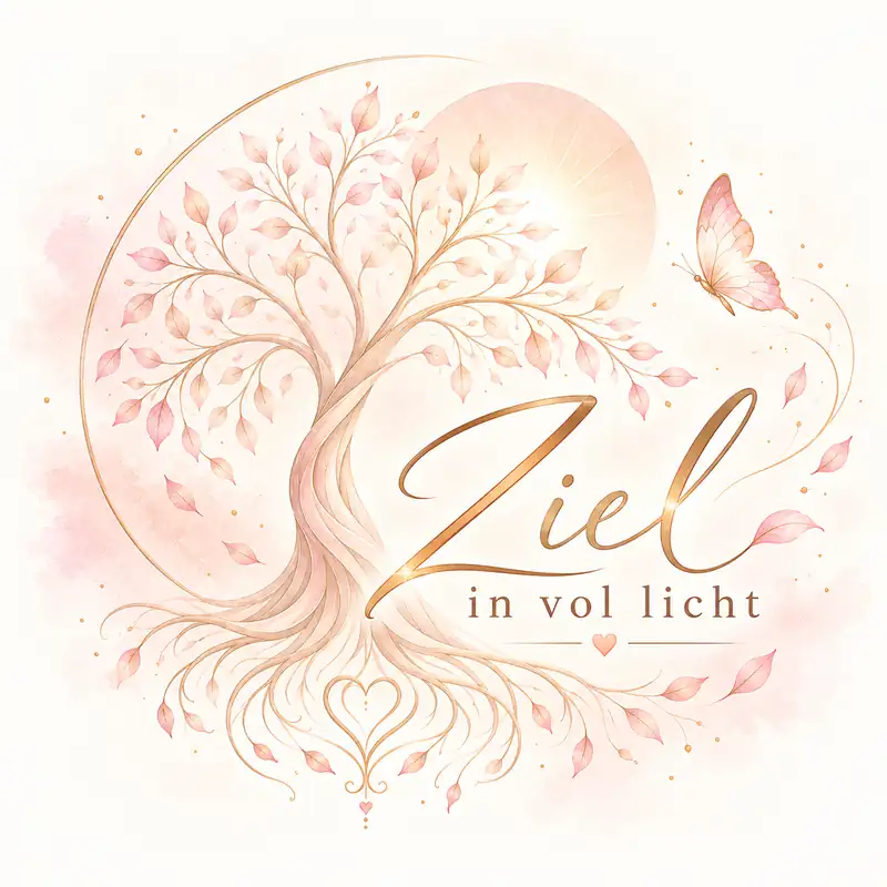 Ziel in Vol Licht-logo met zachte pasteltinten, levensboom, vlinder en gouden letters